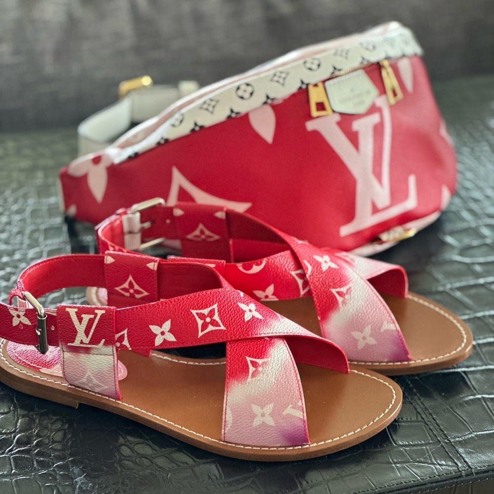 Bundle Authentic Louis Vuitton Giant Mono Bumbag & New Palma Flat Sandals (s39)